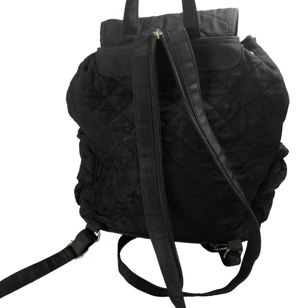 Joy Susan Black Quilted Backpack Purse Drawstring Flap Lightweight Everyday Bag